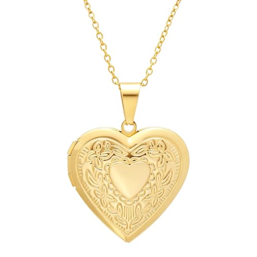 Paialco Heart Shaped Locket Pendant Necklace for Women - color: Yellow-Heart