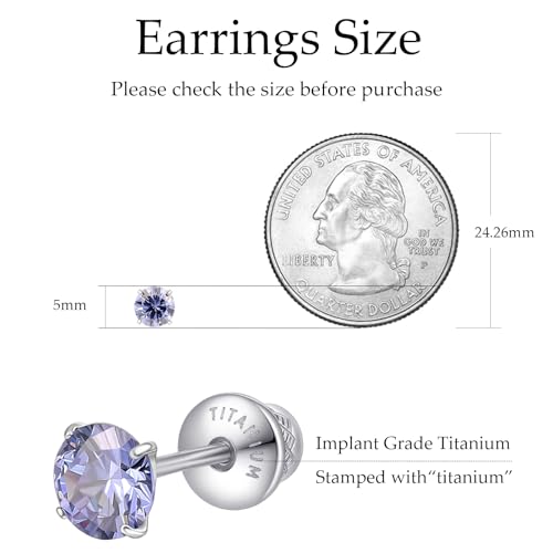 Limerencia Birthstone Screw Back Earrings G23 Implant Grade Titanium Stud Earrings Hypoallergenic Cubic Zirconia Posts Studs Jewelry Gifts for Girls Sensitive Ears - color: December