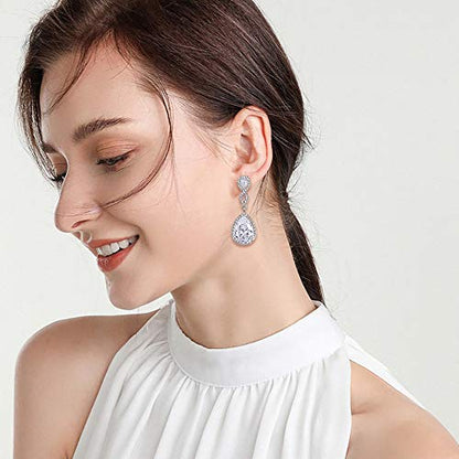 EVER FAITH Cubic Zirconia Wedding Earrings for Women Brides, Austrian Crystal Birthstone 8-Shape Infinity Bridal Dangle Earring - style: Pierced_Clear Silver-Tone