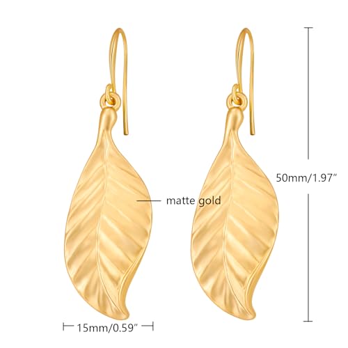 Gold Earrings 14k Gold Plated Hoop Earrings Dainty Pearl hoop Disc Coin Bead Starfish Teardrop Circle Dangle Drop Earrings for Women Hypoallergenic Jewelry Gifts - color: Leaf Dangle-Gold