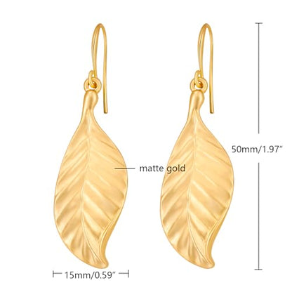Gold Earrings 14k Gold Plated Hoop Earrings Dainty Pearl hoop Disc Coin Bead Starfish Teardrop Circle Dangle Drop Earrings for Women Hypoallergenic Jewelry Gifts - color: Leaf Dangle-Gold