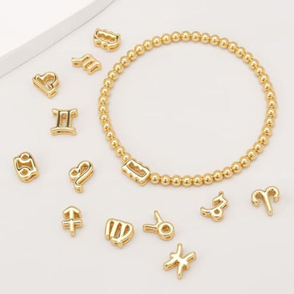 Gold 12 Constellations Bracelets for Women, 18K Gold Plated Beaded Stretch Bubble Bracelets Charm Jewelry Bracelet Gifts for Birthday Mother's Day Valentines Christmas - color: Aquarius