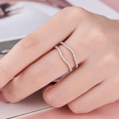 SHELOVES Curved Ring Guard Enhancer Cubic Zirconia Stack Wrap for Engagement Ring White Gold Plated 5-10