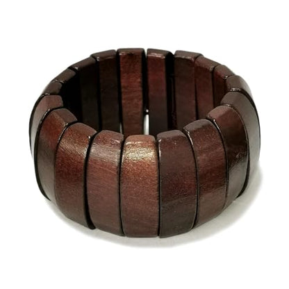 KIFEDSLJ Colorful Wooden Beads Stretch Bracelet Handmade Wide Chunky Bangle Bohemian Wood Wristband for Women Jewelry - color: Coffee