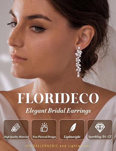 Florideco Silver Plated Clip On Earrings Wedding Dangle Earrings for Women - color: S-Teardrop