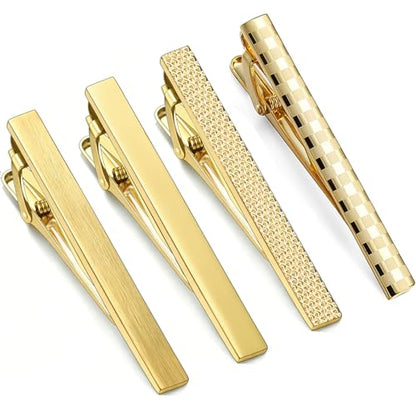 Gold Tie Clips for Men 4-Pack, 2.36in Tie Bar & Pin with Gift Box | Ideal for Wedding Groomsmen & Business, Husband, Boyfriend, Father. Men's Accessories Solid Brass Protects Silk Ties