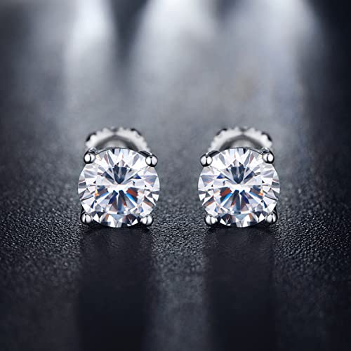 Jiamiaoi Stud Earrings Screw Back Sterling Silver Cubic Zirconia Stud Earrings Set 4 Millimeters-8 Millimeters Nickle Free Hypoallergenic Earring Studs - color: F-Round Zircon, size: 6mm