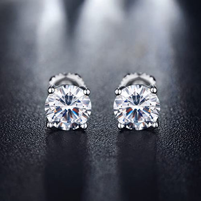Jiamiaoi Stud Earrings Screw Back Sterling Silver Cubic Zirconia Stud Earrings Set 4 Millimeters-8 Millimeters Nickle Free Hypoallergenic Earring Studs - color: F-Round Zircon, size: 6mm