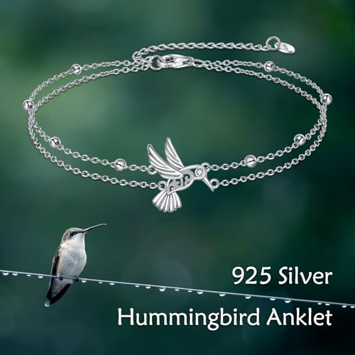 POPLYKE Bracelet for Women 925 Sterling Silver Dove/Hummingbird/Cat Animal Bracelet Jewelry Gifts for Mother Daughter Sister Grandma - style: Hummingbird Anklet