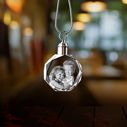 Farfume Personalized Photo Necklace for Women/Men, Memorial Jewelry Gifts | Holds 2 Pictures Pendant, Custom Engraved Text, Beautiful Locket for Girls, Durable Stainless Steel, Mothers Day Gifts - color: Crystal Irregular Necklace