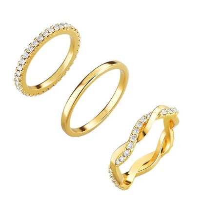 DEARMAY 14K Gold Plated Stackable Rings Set Women Non Tarnish | Dainty Diamond CZ Stackable Ring Set. Thin Thumb Fashion Pack, Unique Statement Jewelry Sizes 5-10. - size: 5