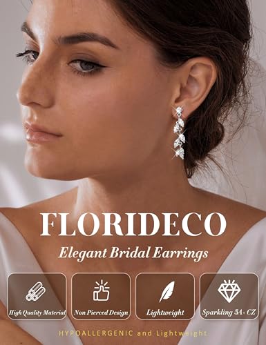 Florideco Silver Plated Clip On Earrings Wedding Dangle Earrings for Women - color: S-Short Leaves
