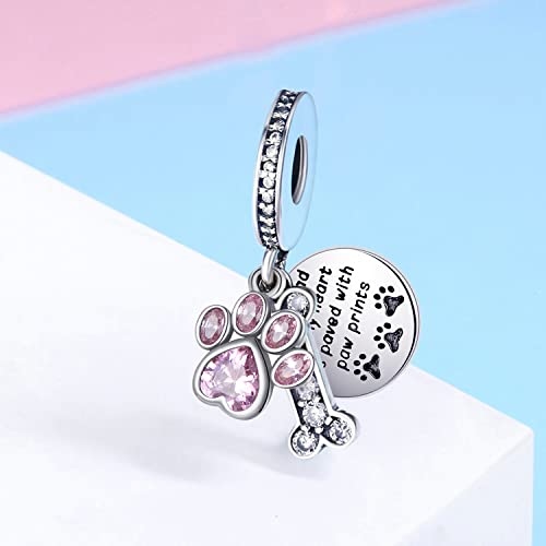 Dog Paw Charm for Charms Bracelet Pink Crystals Paved Dangle Charms Birthday Jewelry Gifts for women - style: dog paw charm