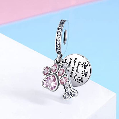 Dog Paw Charm for Charms Bracelet Pink Crystals Paved Dangle Charms Birthday Jewelry Gifts for women - style: dog paw charm