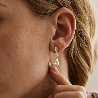 Dangle Drop Gold Earrings Women Prom with CZ Wedding Jewelry Gift | Dangling for Bridal, Sparkly Diamond , Gifts for Women, Dainty, Trendy, Butterfly Back - color: Gold-3CZ Drop