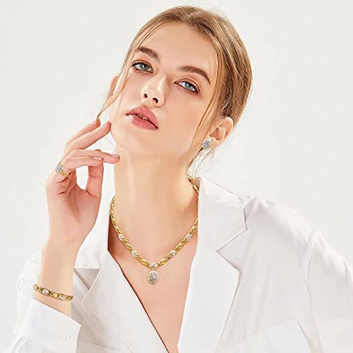 SYHOL Gold Jewelry Sets for Women 18K Gold/Silver Filled Jewelry Necklace Set Wedding Bridal Fashion Jewelry Sets Women Accessories Bracelets Earrings and Rings Sweetheart Gifts - color: GX0037