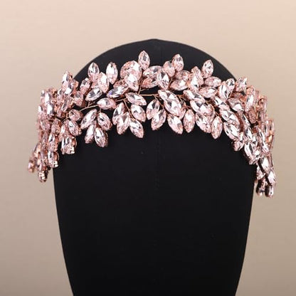 Missgrace Women Silver Green Black Red Blue Handmade Full Crystal Rhinestone Large Headband Hair Vine Shinny Headpiece Bridal Wedding Hair Accessories for Women (Rose gold pink) - color: Rose gold pink