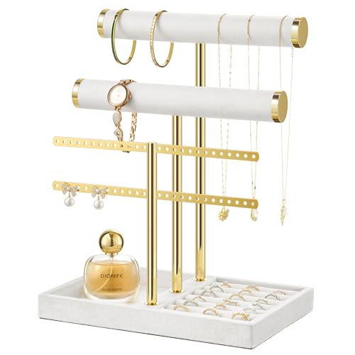 Jewelry Organizer Stand for Necklaces, Bracelets, Earrings, Rings, White | 3 Tier Velvet Bracelet Holder Display | Jewelry Organizers and Storage | Jewelry Tree | Jewelry Towers - color: White, size: Large