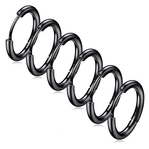 Hypoallergenic Titanium Steel Loop Earrings Set for Men Women Huggie Hoop Cartilage Piercing 18G - color: 3pairs Black
