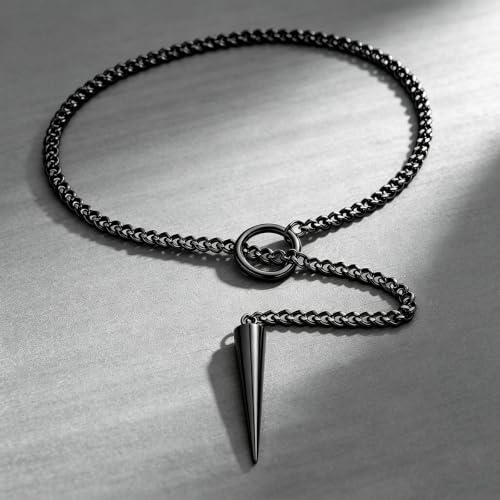 Slip Chain Necklaces for Women Stainless Steel Bar Pendant Choker Necklace Boho Handmade Long Lariat Necklace Silver Statement Punk Rock Collar Jewelry - style: Black awl