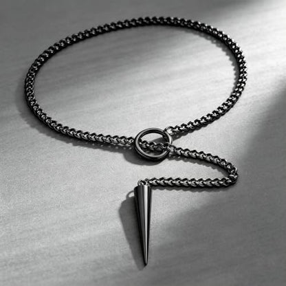 Slip Chain Necklaces for Women Stainless Steel Bar Pendant Choker Necklace Boho Handmade Long Lariat Necklace Silver Statement Punk Rock Collar Jewelry - style: Black awl