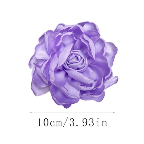 Dainty Fabric Rose Flower Large Brooch Lapel Pins Flower Brooches Pin Classic for Wedding Party Dance Banquet for Women Dress Suit Clothes Accessories Jewelry 100mm - color: Purple