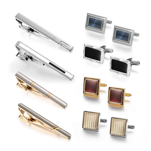 wynameleri Cufflink and Tie Clip Set for Men, 12 PCS Necktie Bars and Cuff Links Formal Business Dress Shirts Buttons Case Packed - color: T0408032