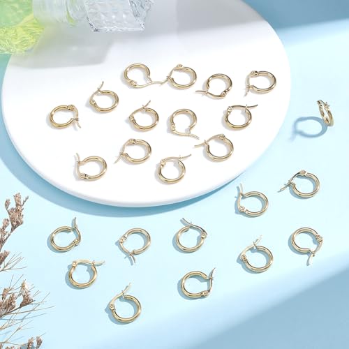 Beebeecraft 1 Box 12 Pairs Round Earring Hoops 18K Gold Plated Stainless Steel 15mm Circle Rings French Small Decorative Jewelry Hoop Earrings Rings for Women Ear Piercing Jewelry Crafts DIY Decor - size: 15x2mm