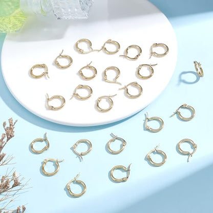 Beebeecraft 1 Box 12 Pairs Round Earring Hoops 18K Gold Plated Stainless Steel 15mm Circle Rings French Small Decorative Jewelry Hoop Earrings Rings for Women Ear Piercing Jewelry Crafts DIY Decor - size: 15x2mm