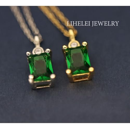 Diamond Pendant Necklaces for Women, Dainty 18k Gold/White Gold Plated Necklace, Gold/Silver Simple Choker Necklaces for Women, Trendy Jewelry Gifts - color: Square Green CZ -Gold
