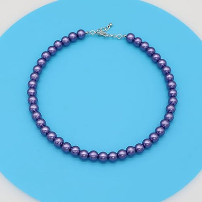 AAA+ Simulated Pearl Strand Necklace Colorful 10mm Pearls Choker Necklaces for Women 1920s Long Costume Jewelry Gift - color: Purple