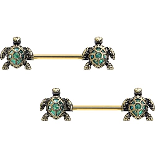 Body Candy 14G 5/8 Nipple Ring Set - 316L Stainless Steel 2Pc Nipplerings Piercing Sea Turtle Style Nipple Barbells