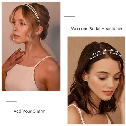 Rhinestone Headbands for Women Silver Bridal Headband Crystal Headpiece | Flower Leaf Girl Tiara Crown Head Band Wedding Hair Accessories for Girls, 4 Pcs - color: Gold