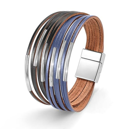 Wrapped Bracelets for Women,Leather Boho Bracelets for Women - color: Leather-Grey