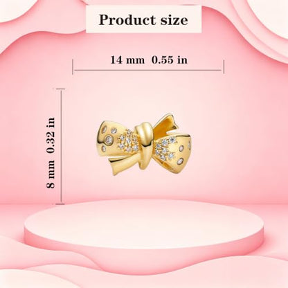 925 Sterling Silver Charms Pendants Mom Heart Dog koi fish Sea Turtle Football Charms for bracelet Pendants Beads Mom Sister Wife Family, Friends, Birthday gifts - style: Bow Charm-Gold