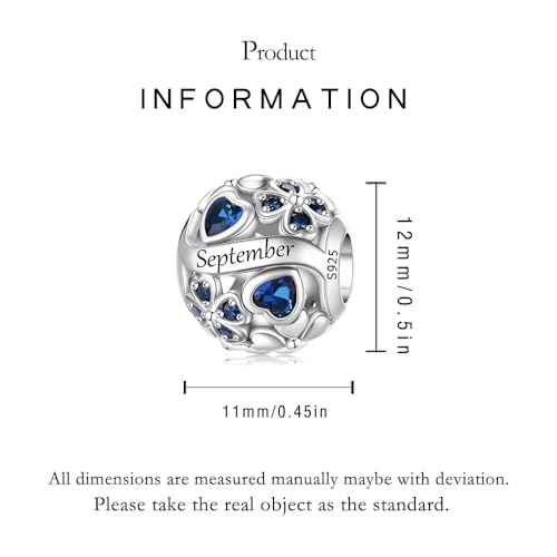 925 Sterling Silver Lucky Clover Birthstone Charms for Bracelets Dangle Pendant with 5A Cubic Zirconia Compatible Pandora Bracelets, Ladies Birthday Gift - style: 9-September
