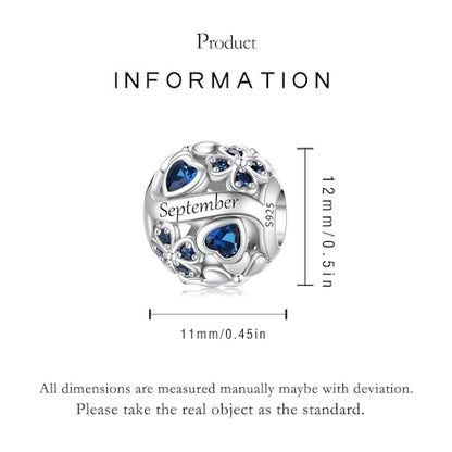925 Sterling Silver Lucky Clover Birthstone Charms for Bracelets Dangle Pendant with 5A Cubic Zirconia Compatible Pandora Bracelets, Ladies Birthday Gift - style: 9-September