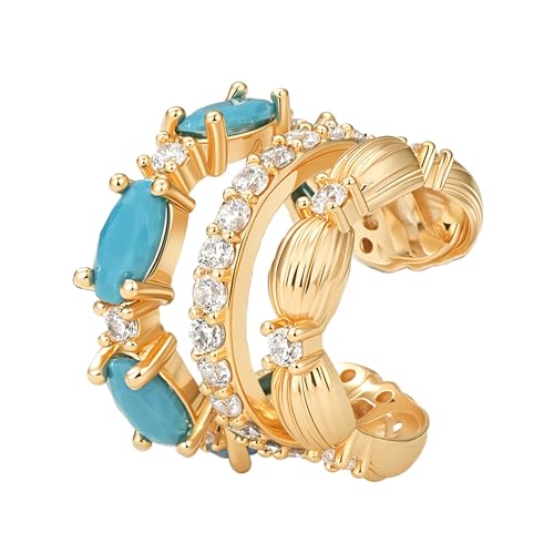 Ear Cuffs Non Piercing for Women 14K Gold Plated Ear Cuff Earrings Colorful Cubic Zirconia Paved Trendy Cartilage Earring Jewelry | Single - color: Turquoise
