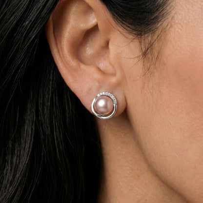 THE PEARL SOURCE 8mm & 9mm Freshwater Cultured Pearl & Cubic Zirconia Johnson Pendant & Earrings for Women - color: Pink