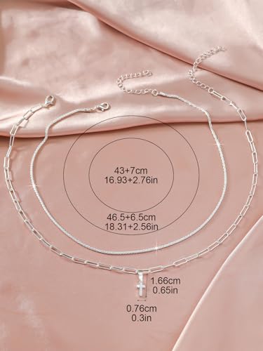 Cross Necklace 14K Silver Plated Dainty Small Pendant Choker Simple Trendy Cute Charm Chain Faith Jewelry Religious Minimalist Gift - style: 14 Silver Paperclip+Cross