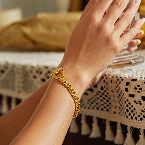 FRUMOS Dainty Layering Bracelets for Women 18 k Gold Plated Fashion Adjustable Chunky Cuban Paperclip Link Chain Bracelets Jewelry for Women Gift - color: Square buckle Cuba