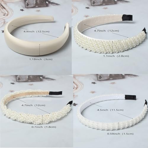 Cuizhiyu White Pearl Headbands for Women Girls Cute Pearl Dainty Headbands | Bling Faux Pearls Hairbands, Wedding Hair Accessories, Hair Hoop, Pearl Beaded Headband, White Padded Headbands,5 Pack - color: Color A