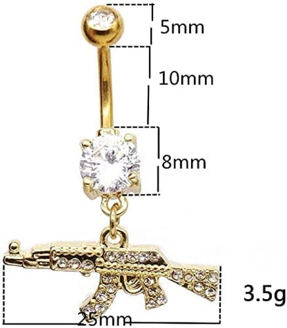 Fashion Dangle Navel Ring Clear Gem Gun Belly Button Ring Body Piercing Jewelry for Women Belly Piercing - color: Pink