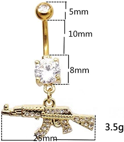 Fashion Dangle Navel Ring Clear Gem Gun Belly Button Ring Body Piercing Jewelry for Women Belly Piercing - color: silver