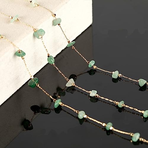 KYUNHOO 16.4 FT Green Raw Gemstones Jewelry Chain for Making Jewelry Crafts | Gold Plated Brass Chains for Necklace Bracelet DIY Thin Paperclip Link Natural Stone Chain with Clasps - color: Natural Stone-Green