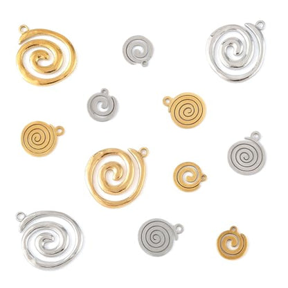 8-64Pcs Silver Goldern Color Heart Pendants Charms 10 Styles Heart Stainless Steel Metal Charms for Jewelry Making Crafting Necklaces Bracelets Earrings Keychains Birthday Gift - color: SpiralA-12 pcs