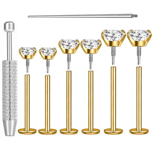 Uni-J Flat Back Stud Earrings for Women Hypoallergenic Surgical Stainless Steel Internal Thread Tragus Helix Cartilage Conch Nose Monroe Labret Medusa Piercing Jewelry /Be Equipped With Piercing Ball Grabber Tool(18G/20G - Gold/Silver/Black/Rose Gold) - c