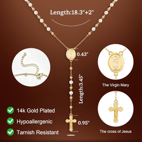 14K Gold/Silver Plated Miraculous Medal Rosary Cross Necklace Women | Miraculous Medal Y-Chain Rosary Necklace, Premium Gift Box, Catholic Milestone Gifts, Daily Faith Wear - style: Gold Style1
