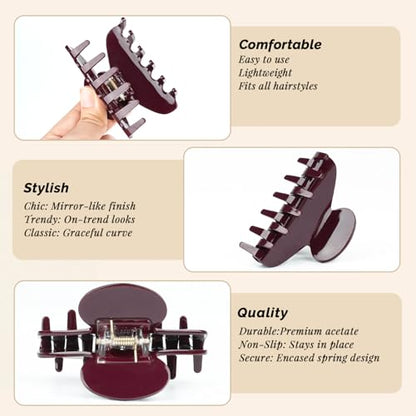 MAORULU Medium Cute Acetate Hair Claw Clips for Women Girls, 3 Inch Burgundy Claw Clips for Thin & Medium Thick Hair, Durable French Banana Clip with Gift Box (Wine Red) - color: Wine Red
