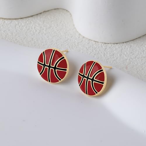 Gold Stud Earring Gifts For Teens Women Hypoallergenic Golf Baseball Football Basketball Soccer Volleyball Sport Earrings For Women - color: Basketball earring